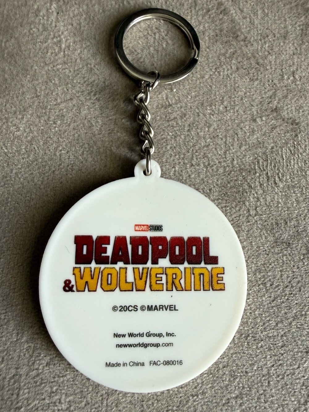 Marvel Deadpool & Wolverine White Keychain with Red and Yellow Logo